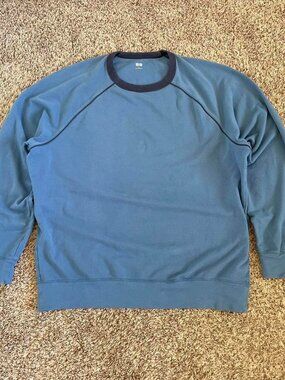 UNIQLO Pullover Sweatshirt Fleece Blue XL Retro Casual Loungewear Sportswear